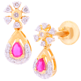 Glitzy Posh Floral Single Ruby Stone Drop Diamond Earrings 