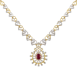 Lovely Red Stone Heart Shaped Dual Tone Diamond Necklace
