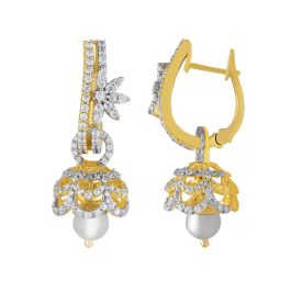 Scintillating Floral with Pearl Drop Diamond Earrings