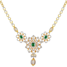 Mesmerizing Emerald Studded Floral Pattern Diamond Necklaces