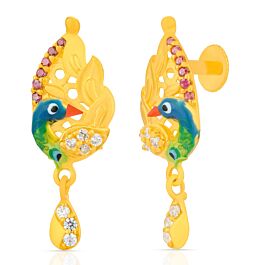 Pretty Multi Stone Enamel Peacock Gold Earrings