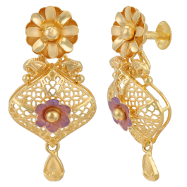 Enticing Enamel Coated Floral Gold Earrings