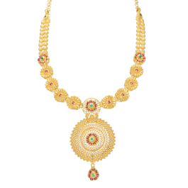 Blossom Floral Semi Ball Beads Long Gold Necklaces