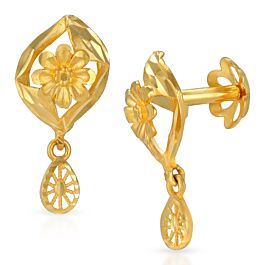 Glossy Dainty Floral Drops Gold Earrings
