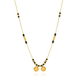 Glossy Floral Black Beaded Gold Mangalsutra