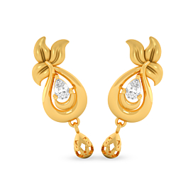 Captivating Triple Leaf Pearl Drop Gold Earrings