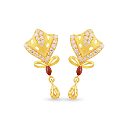 Gorgeous Red Stone Bowknot Shield Drop Gold Earrings