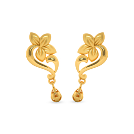 Distinctive Sleek Leaf Drop Gold Earrings