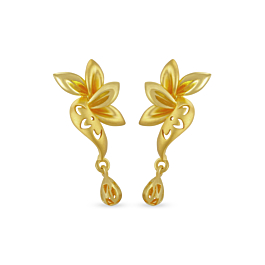 Dynamic Floral Pear Drop Gold Earrings