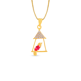 Alluring Red Stone Sparrow Gold Pendant