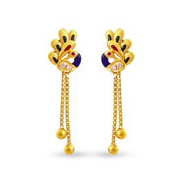 Adorable Enamel Peacock With whites tones Gold Earrings