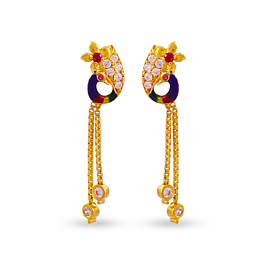 Alluring Enamel Peacock With White stones Gold Earrings