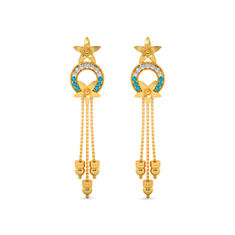 Adorned Tri Drops Floral Gold Earrings