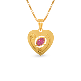 Adoring Heart With Oval Stone Gold Pendant