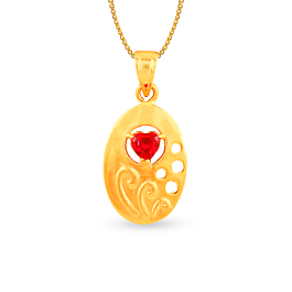 Aesthetic Red Stone Floral Gold Pendant