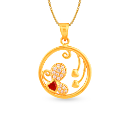 Allure Red Stone Heart And Floral Gold Pendant
