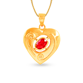 Adoring Heart With Oval Stone Gold Pendants