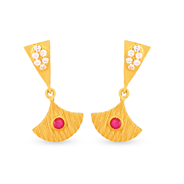 Lovely Red Stone Basket Gold Earrings