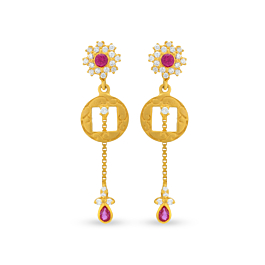 Coruscating Floral Drop with Res Stone Gold Earrings