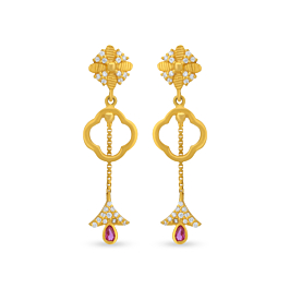 Sleek Cubical Floral Drop Gold Earrings