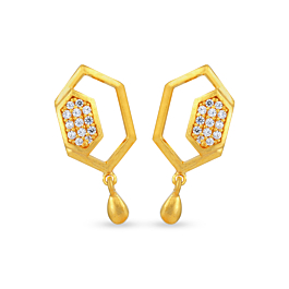 Heavenly Hexagonal Stone Studded Gold Earrings