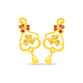 Gorgeous Spiral Double Floral Gold Earrings