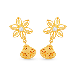 Beautiful Single Stone Floral Gold Earrings
