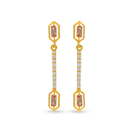 Stunning Mini Hexagonal Pink Stone Gold Earrings