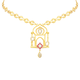 Enthralling Taj Mahal Pattern Gold Necklaces