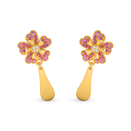 Elegant Pink Stone Floral Drop Gold Earrings