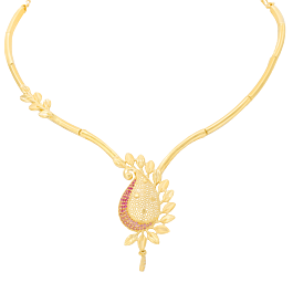 Fantastic Colour Stone Leaf Design Gold Necklaces