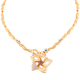 Pretty Fashionate Colour Stone Floral Gold Necklaces