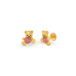 Breezy Bubbly Romantic Teddy Bear Gold Earrings