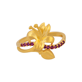 Gorgeous Pink Stone Floral Gold Rings