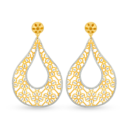 Tremendous Pear Drop Floral Gold Earrings