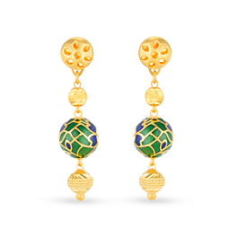 Elegant Beaded Floral Enameled Gold Earrings