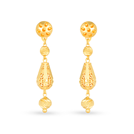 Vivid Intricate Perforated Pear Drop Gold Earrings