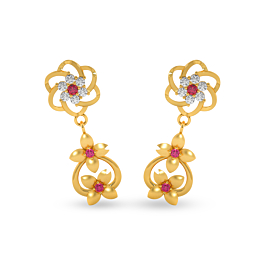 Fabulous Hanging Floral Gold Earrings