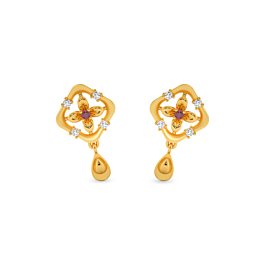 Gleaming Pink Stone Gold Earrings