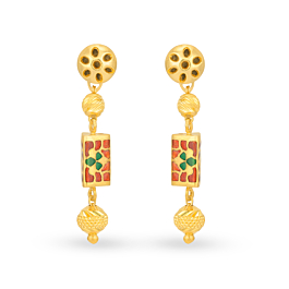  Enamel Coated Floral Gold Earrings