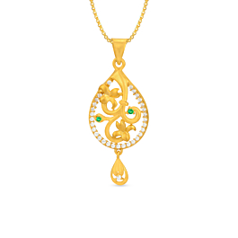 Dual Floral Green Stone Gold Pendants