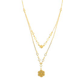 Beautiful Dual Chain Fancy Floral Gold Necklaces