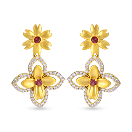 Pristine Dual Floral Gold Earrings