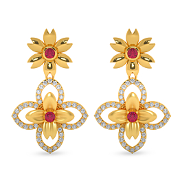 Pristine Dual Floral Gold Earrings