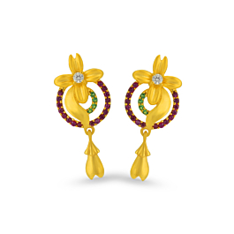 Glinting Multi Stone Floral Gold Earrings