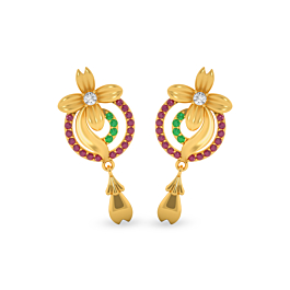 Glinting Multi Stone Floral Gold Earrings