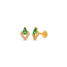 Pristine Green Stone Gold Earrings - Hrdaya Collection