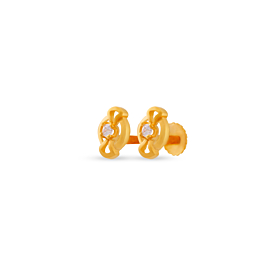 Striking Mini Bow Stone Gold Earrings
