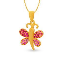 Beautiful Red Stone Butterfly Gold Pendant