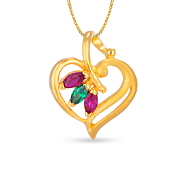  Stylish Heart With Color Stones Gold Pendant